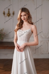 Long A-line Chiffon Wedding Dress With Round Neckline