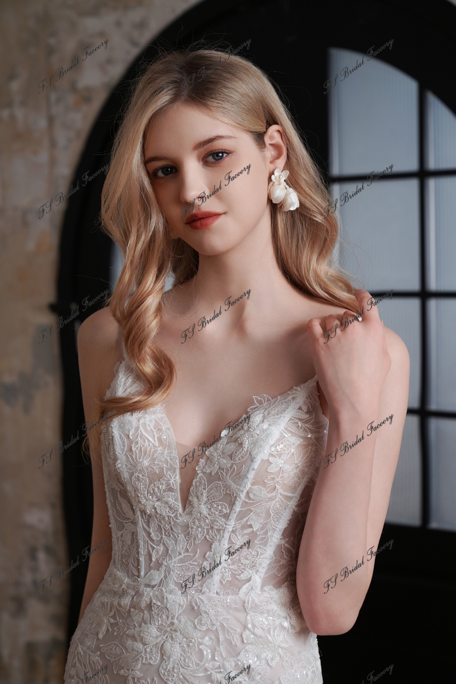 Delicate Beaded Spaghetti Straps Lace Mermaid Long Train Wedding Gown
