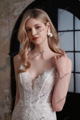 Delicate Beaded Spaghetti Straps Lace Mermaid Long Train Wedding Gown