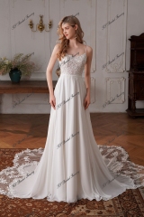 Long A-line Chiffon Wedding Dress With Round Neckline