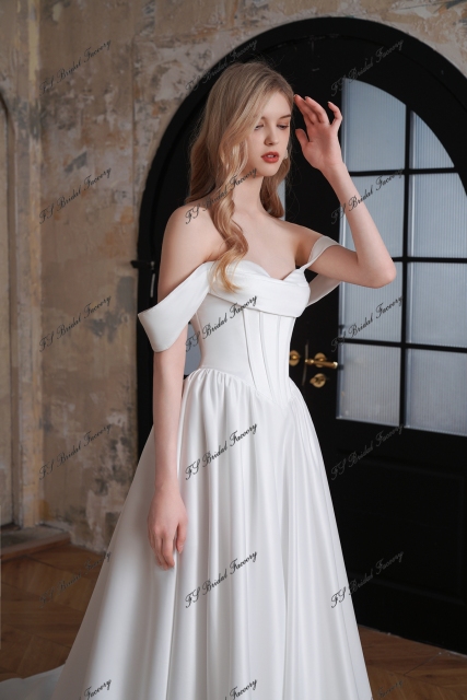 V Waist Satin A-Line Gown With Detached Sleeve