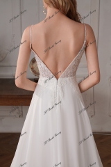 Long A-line Chiffon Wedding Dress With Round Neckline