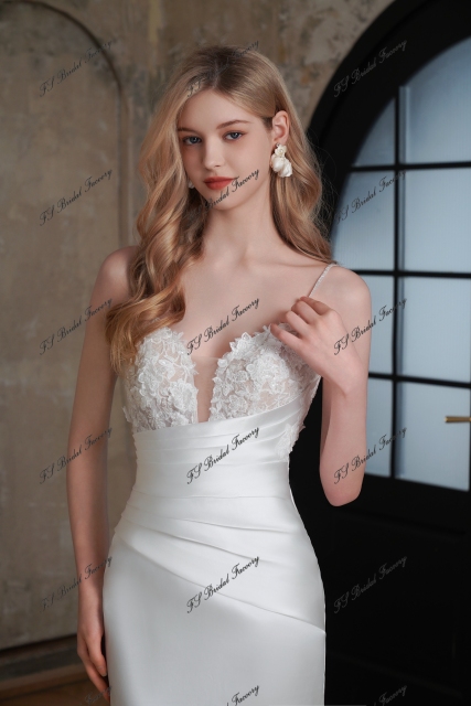 Long Mermaid Mikado Wedding Dress With 3D Beading Lace