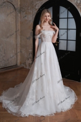  A-Line Printed Organza Dress with Strapless Neckline & Exposed Boning