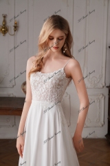 Long A-line Chiffon Wedding Dress With Round Neckline
