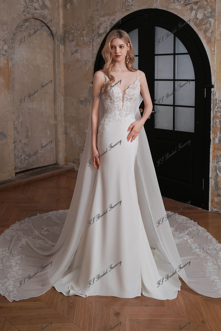 Two Piece Mermaid Lace Crepe Wedding Gown