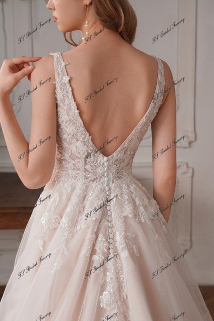 Long Glitter Tulle A Line Beading Wedding Dress