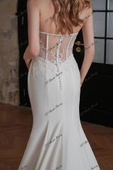 Long Mermaid Crepe Lace Train Wedding Dress With Detached Sleeve