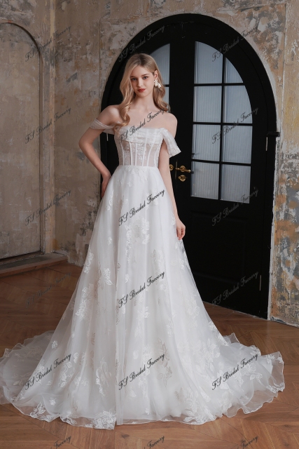  A-Line Printed Organza Dress with Strapless Neckline & Exposed Boning