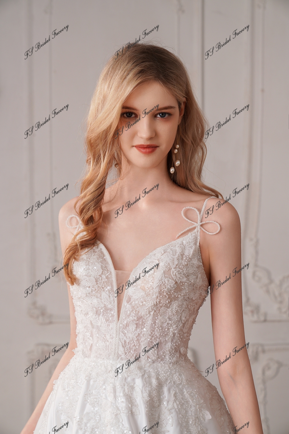 Long A Line Satin Wedding Dress With Detached Flowers