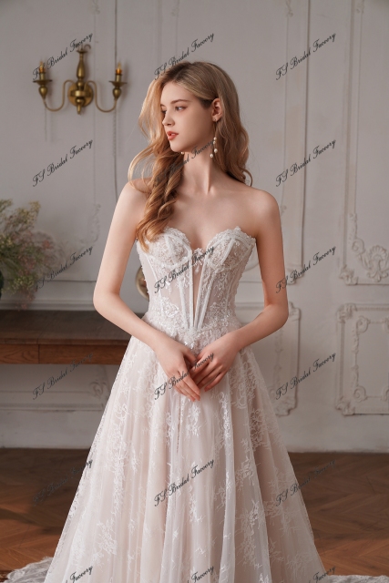 Enchanting Beaded Lace Illusion Bodice A-line Wedding Dress