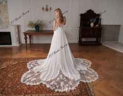 Long A-line Chiffon Wedding Dress With Round Neckline