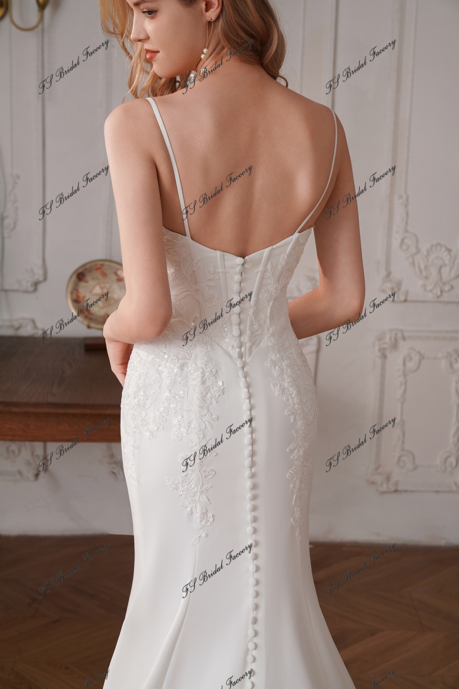 Sweetheart Neckline Long Mermaid Crepe Lace Train Wedding Dress