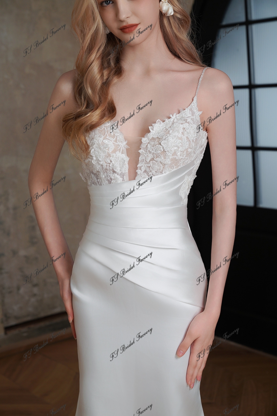 Long Mermaid Mikado Wedding Dress With 3D Beading Lace