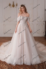 Romantic Beading Lace A-Line Wedding Dress With Detached Sleeve