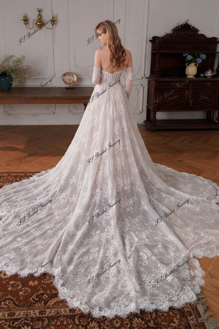 Enchanting Beaded Lace Illusion Bodice A-line Wedding Dress