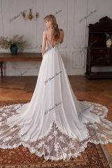 Long A-line Chiffon Wedding Dress With Round Neckline