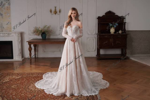 Enchanting Beaded Lace Illusion Bodice A-line Wedding Dress