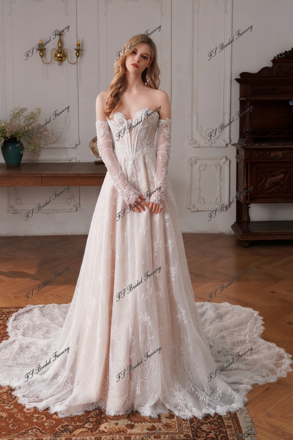 Enchanting Beaded Lace Illusion Bodice A-line Wedding Dress