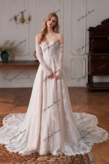 Enchanting Beaded Lace Illusion Bodice A-line Wedding Dress