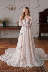 Enchanting Beaded Lace Illusion Bodice A-line Wedding Dress