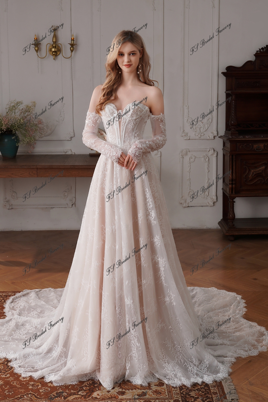 Enchanting Beaded Lace Illusion Bodice A-line Wedding Dress