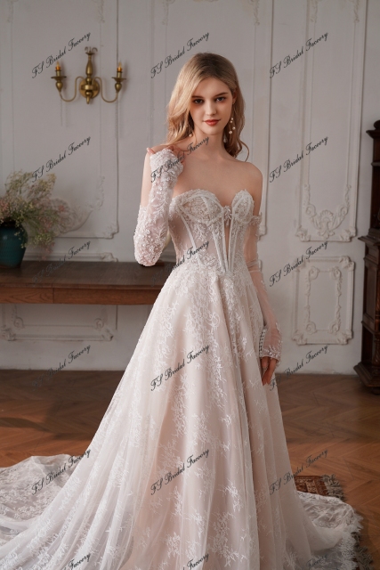 Enchanting Beaded Lace Illusion Bodice A-line Wedding Dress