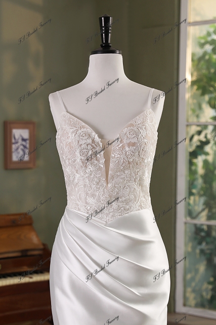 Mermaid Mikado Skirt Lace Wedding Gown With High Slit