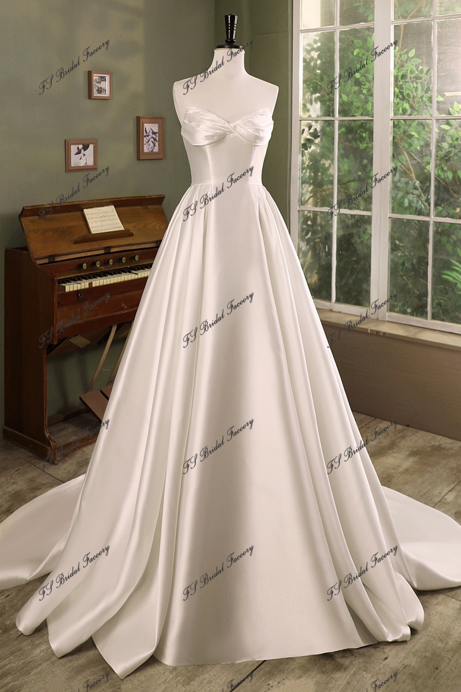 Ruffle Bodice New Mikado A Line Bridal Dress