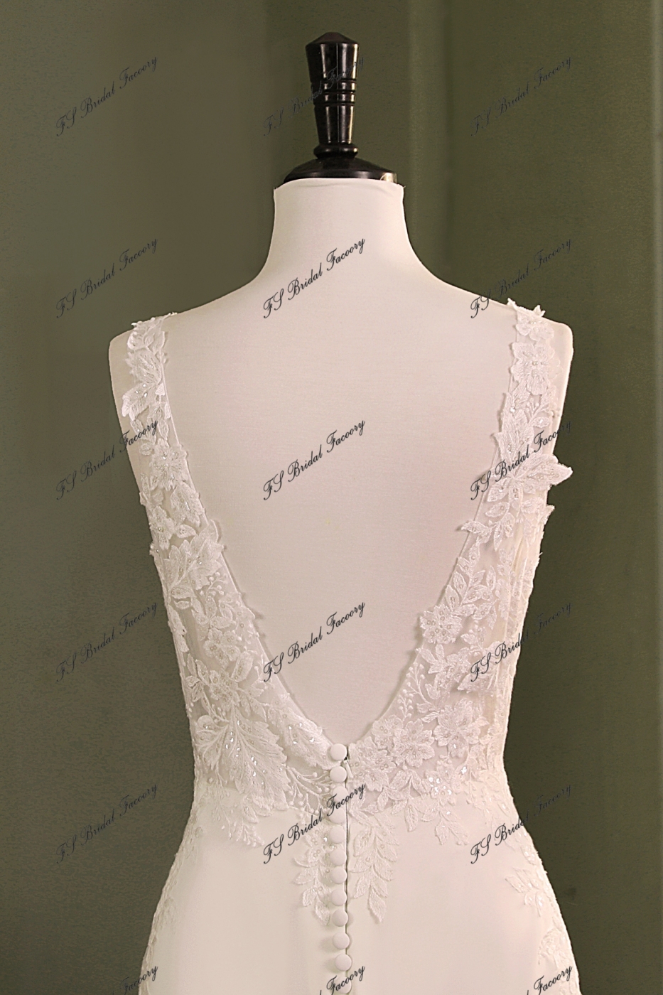 Mermaid Crepe Skirt Lace Wedding Gown With Beads