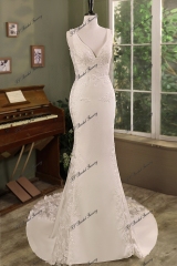 Mermaid Crepe Skirt Lace Wedding Gown With Beads