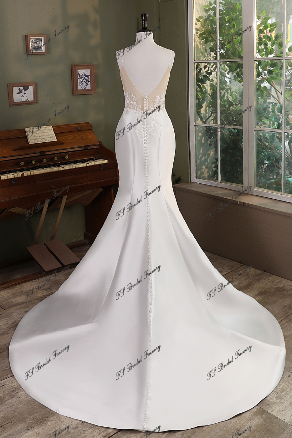Mermaid Mikado Skirt Lace Wedding Gown With High Slit