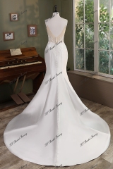 Mermaid Mikado Skirt Lace Wedding Gown With High Slit