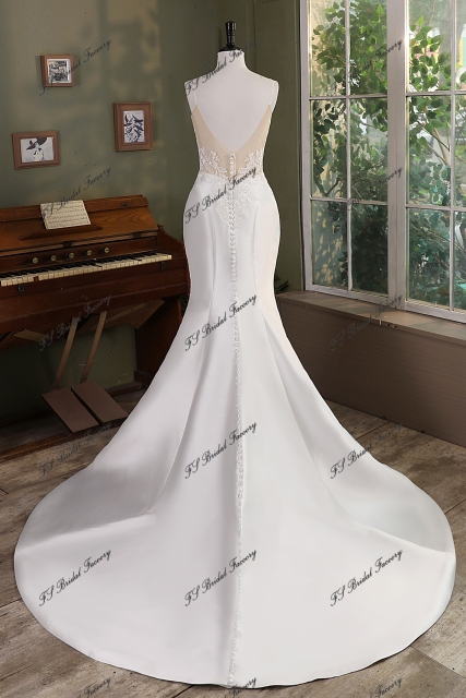 Mermaid Mikado Skirt Lace Wedding Gown With High Slit