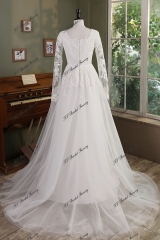 Modest Long Sleeve Tulle Wedding Gown With Slit