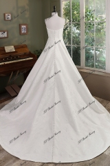 Ivory Jacquard Satin Pleat Neckline Wedding Gown With Pocket