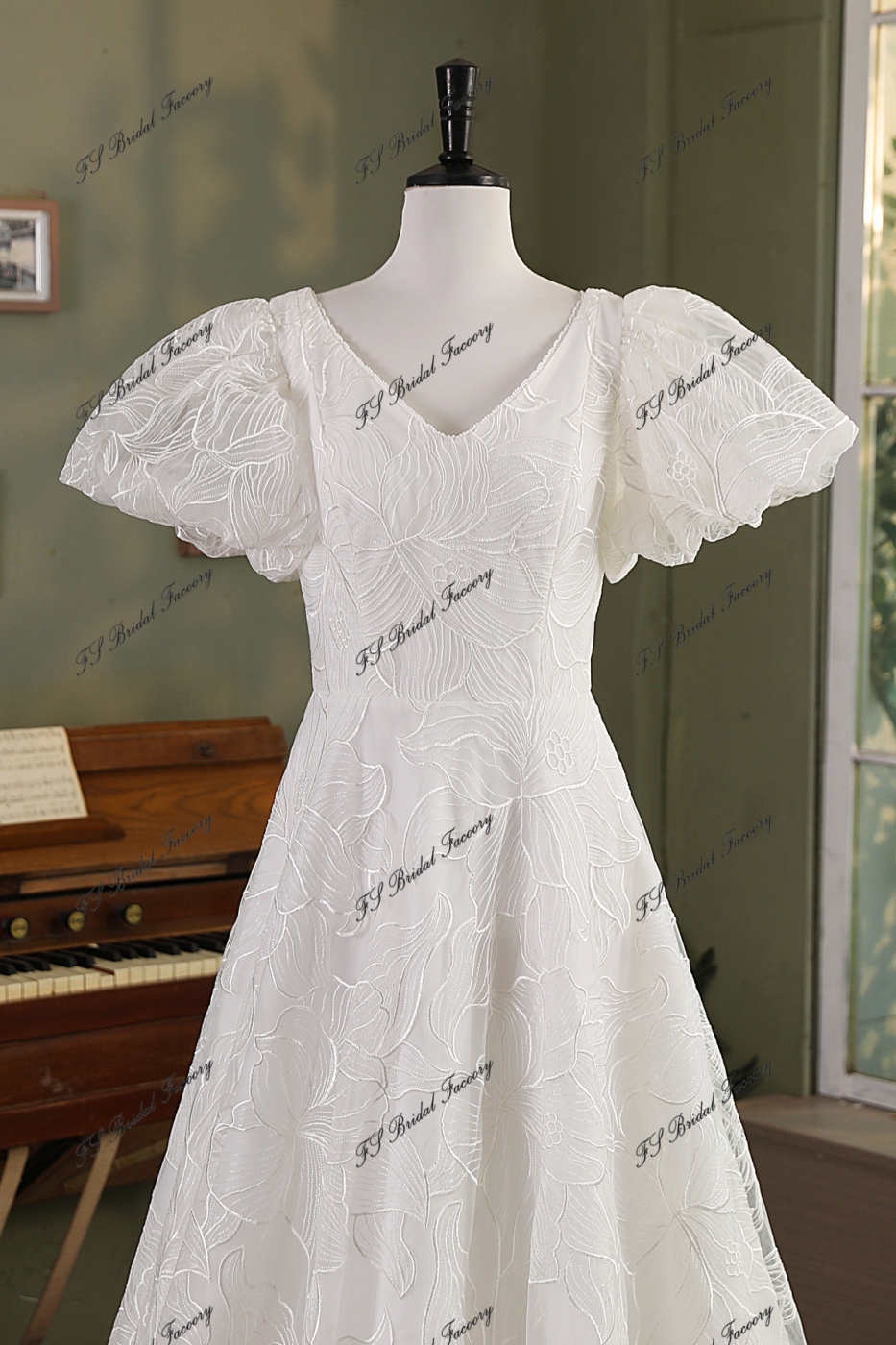 Ruffle Bodice New Mikado A Line Bridal Dress