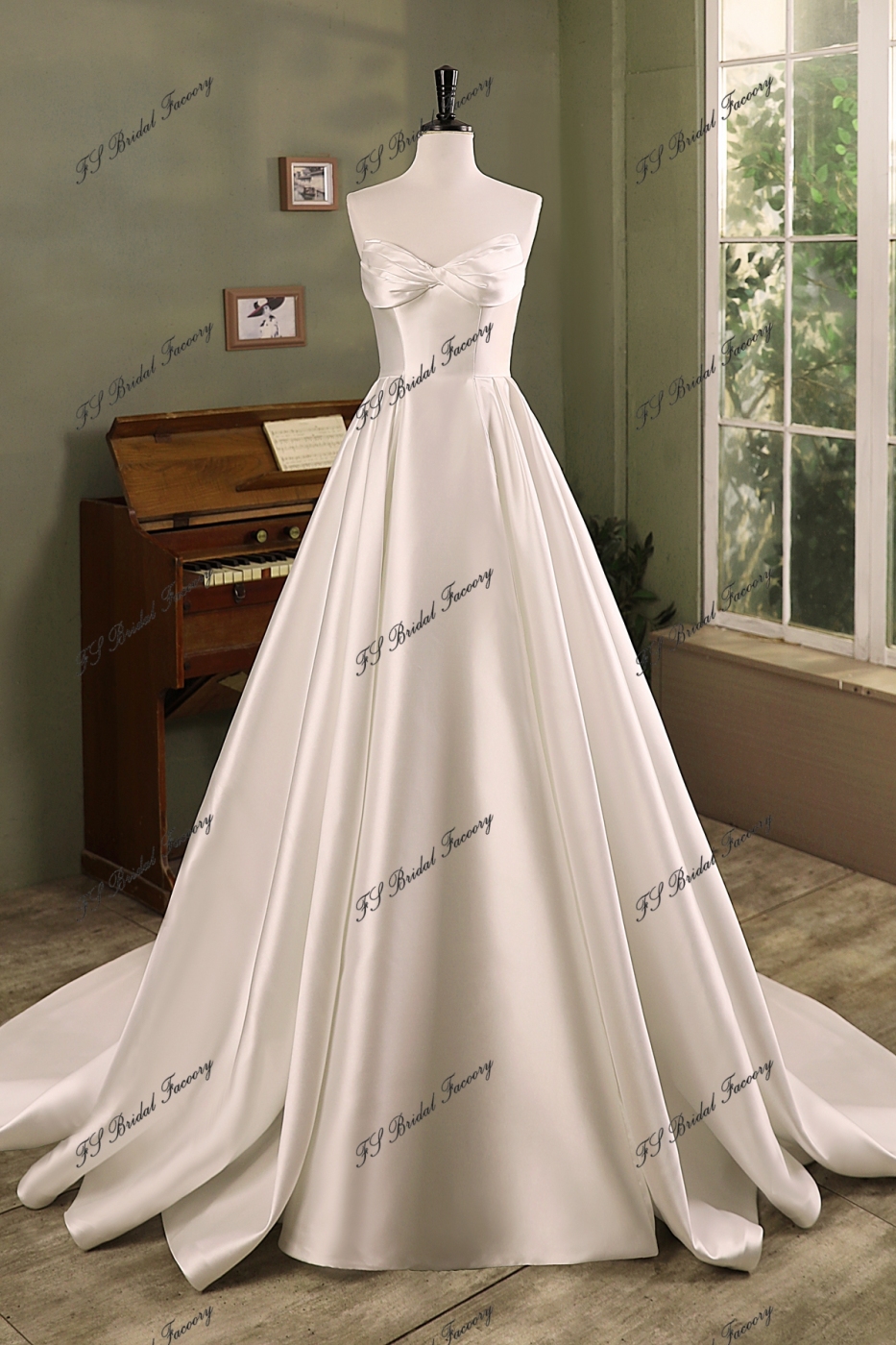 Ruffle Bodice New Mikado A Line Bridal Dress