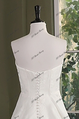 Ivory Jacquard Satin Pleat Neckline Wedding Gown With Pocket