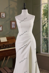 Cat Neckline Mermaid Crepe Wedding Gown With Slit
