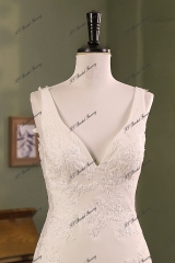 Mermaid Crepe Skirt Lace Wedding Gown With Beads