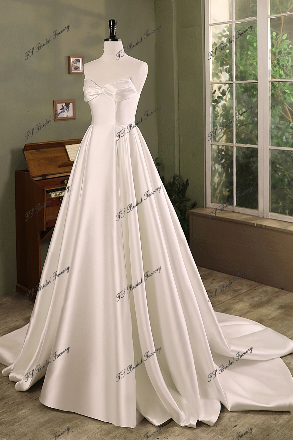 Ruffle Bodice New Mikado A Line Bridal Dress