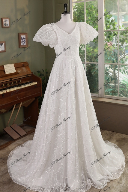 Ruffle Bodice New Mikado A Line Bridal Dress