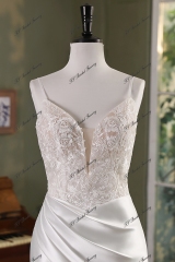 Mermaid Mikado Skirt Lace Wedding Gown With High Slit