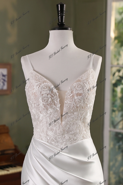Mermaid Mikado Skirt Lace Wedding Gown With High Slit