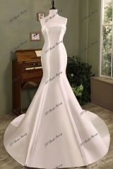 Simple  Mermaid Mikado Wedding Gown With Long Train