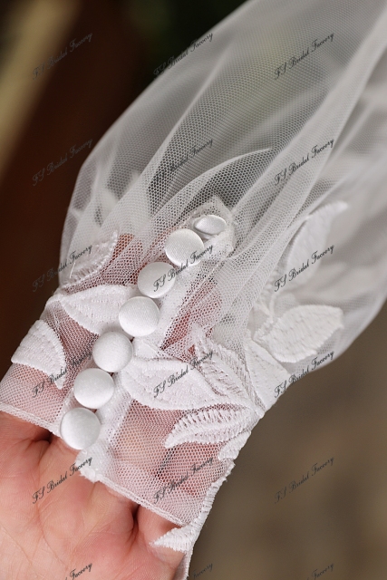 Modest Long Sleeve Tulle Wedding Gown With Slit