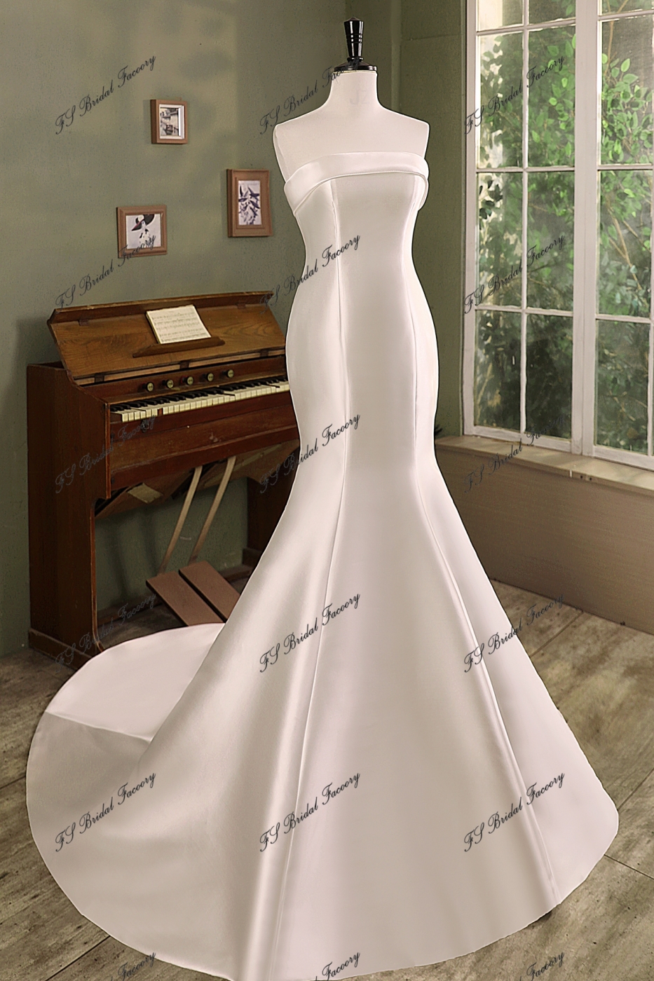 Simple  Mermaid Mikado Wedding Gown With Long Train