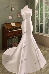 Simple  Mermaid Mikado Wedding Gown With Long Train