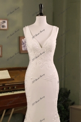 Mermaid Crepe Skirt Lace Wedding Gown With Beads